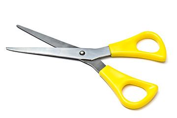 Image showing Yellow andled scissors isolated on a white 