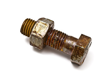 Image showing Rusty nut and bolt isolated on white