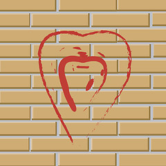 Image showing Red heart on brick wall