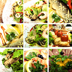 Image showing Collection of seafood and meat dishes