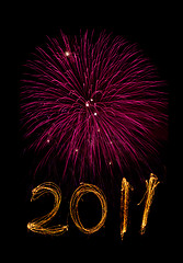 Image showing New Year 2011 sparklers and magenta fireworks