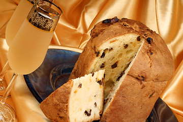 Image showing Italian Christmas composition with panettone and spumante