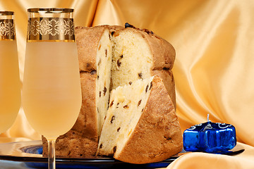 Image showing Italian Christmas composition with panettone and spumante