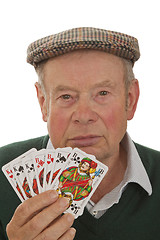 Image showing Senior with playing cards