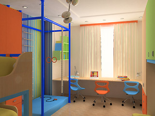 Image showing Corner of Child`s bedroom with colorful furniture