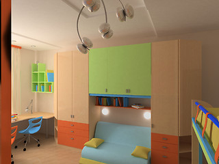 Image showing Corner of Child`s bedroom with colorful furniture