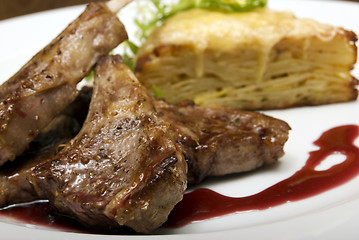 Image showing Fried meat  on white plate 