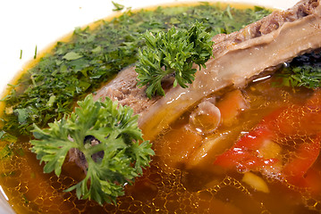 Image showing appetizing hot soup in a soup-plate