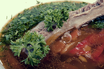 Image showing appetizing hot soup in a soup-plate 