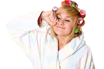 Image showing housewife with curlers