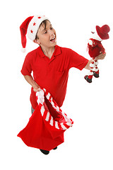Image showing Boy with toy Christmas sack