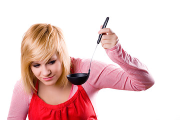 Image showing housewife with soup ladle