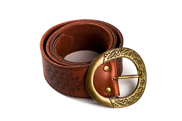 Image showing brown belt with bronze buckle