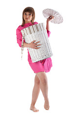 Image showing Girl with basket for linen