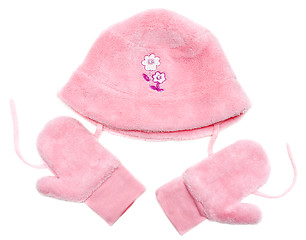 Image showing Rose baby set from hat and mittens