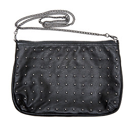 Image showing Black leather feminine bag with chain