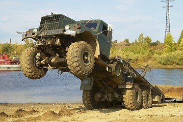 Image showing Truck and river pontoon