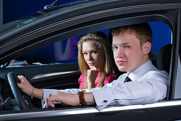 Image showing Young couple in car