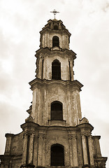 Image showing abandoned church, bell-tower in Vilnius old city center