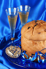 Image showing Italian Christmas composition with panettone and spumante