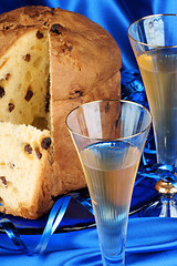 Image showing Italian Christmas composition with panettone and spumante