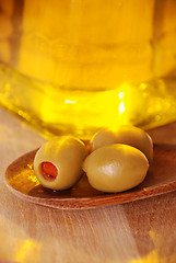 Image showing Olive oil and olives