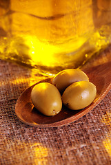 Image showing Oliveoil and olives