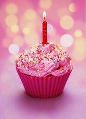 Image showing Pink birthday cupcake 