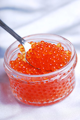 Image showing Red caviar in spoon