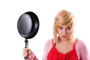 Image showing housewife with pan