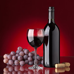 Image showing Bottle and glass of red wine