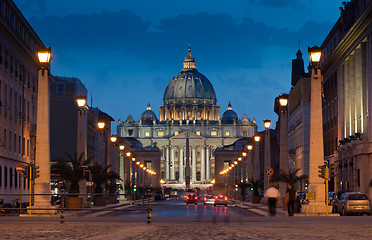 Image showing The magnificent evening view of St. Peter's Basilica in Rome