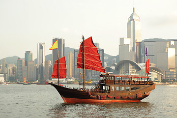 Image showing sailboat sailing in the Hong Kong harbor