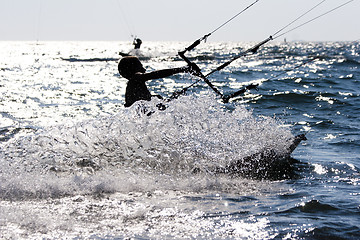 Image showing kitesurfer  silhouette