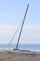 Image showing catamaran on a beach