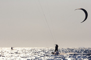 Image showing kitesurfer  silhouette