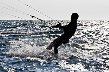 Image showing kitesurfer  silhouette