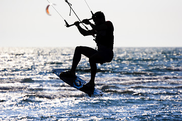 Image showing kitesurfer  silhouette