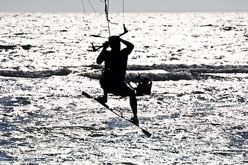 Image showing kitesurfer  silhouette