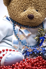 Image showing Soft bear with Christmas decorations  