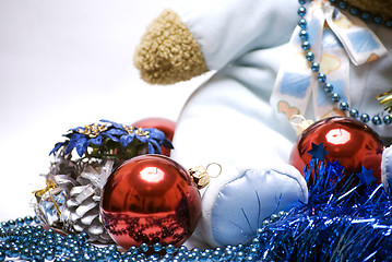 Image showing Soft bear with Christmas decorations close-up