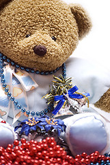 Image showing Soft bear with Christmas decorations  