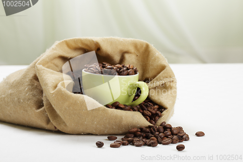 Image of Green cup with coffee in bag