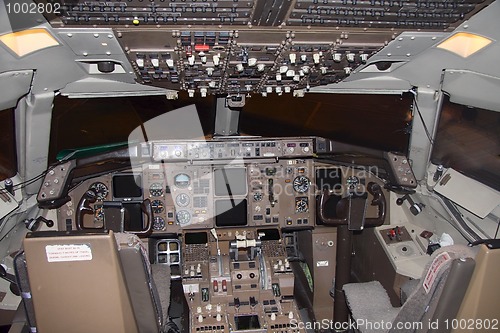 Image of Commercial airplane cockpit