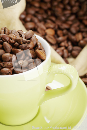 Image of Half of green cup with coffee