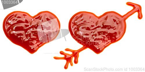 Image of Hearts made of ketchup