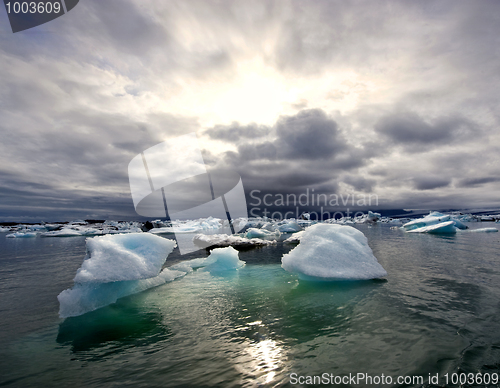 Image of Turbulent sunset over Jokulsarlon Glacier Lake