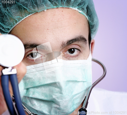 Image of Portrait of a young doctor with stethoscope.