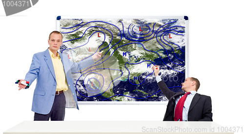 Image of Weathermen behind an anchor desk