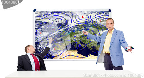 Image of Weathermen behind an anchor desk